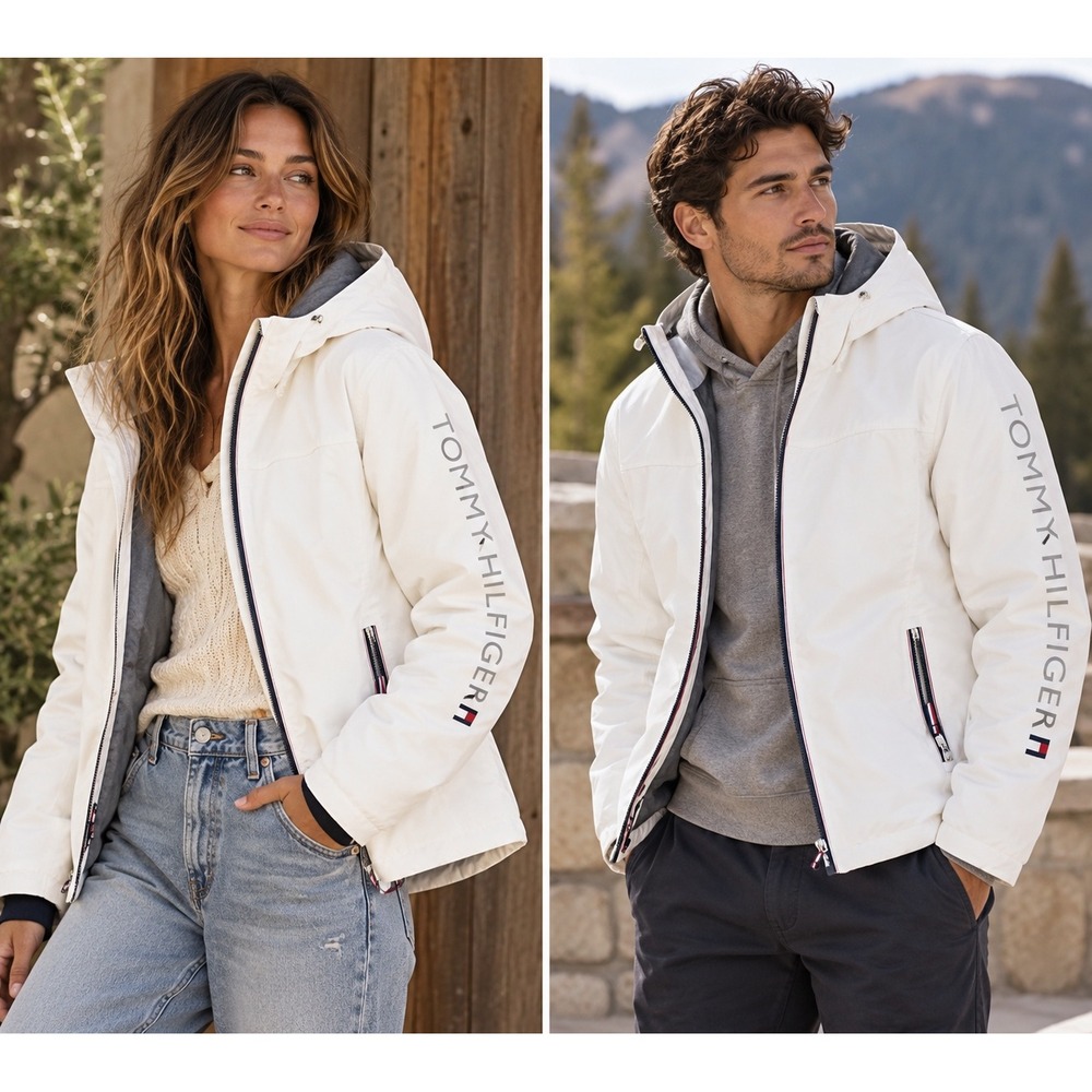 Tommy Hilfiger Womens White Softshell Hooded Jacket Faux Fur Lined Size XL